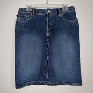 Vintage Polo Jeans Co Ralph Lauren Medium Wash Denim Knee Skirt Size 8 Classic